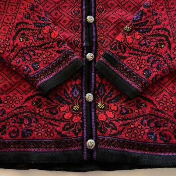 Dale Of Norway Womans M Wool Cardigan Sweater Red Nordic Fair isle Floral - Picture 7 of 15